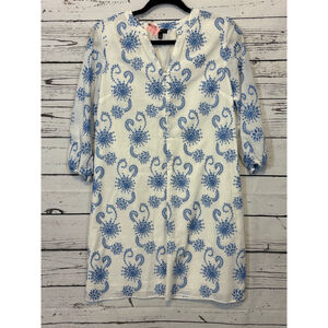 Women's Talbots Petite Dress White/Blue Embroidered Size 2P